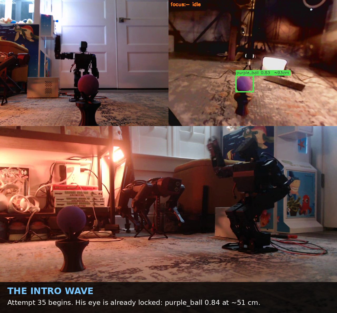 AiNex waves during his attempt intro, his eye view locked on the purple ball